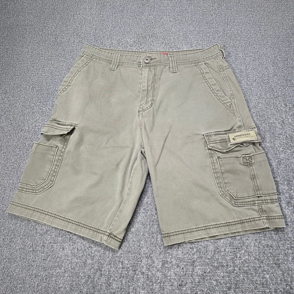 UNIONBAY Mens Messenger Cargo Shorts Size 34 Sage Green Khaki Outdoor Hiking EUC